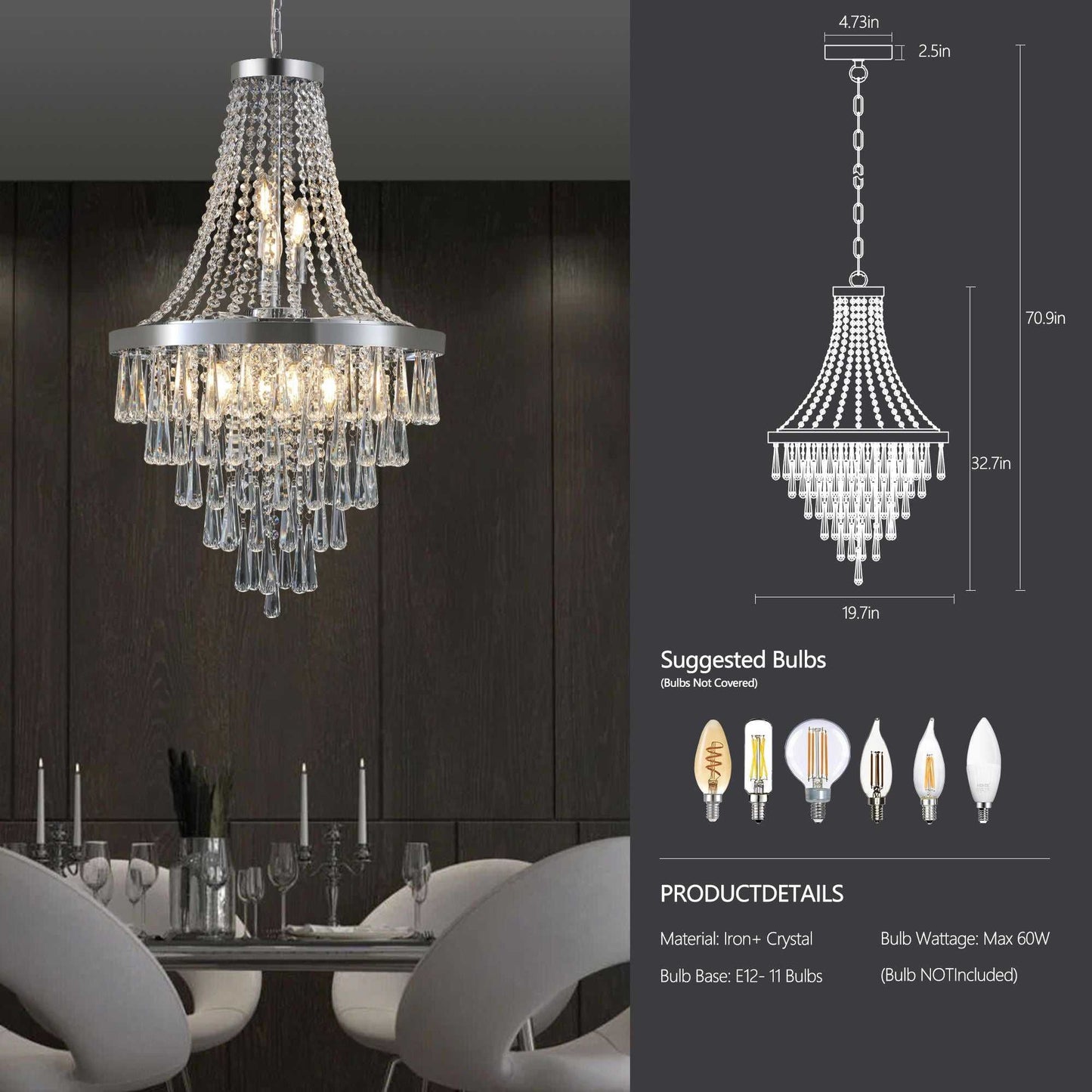 Chromium color Crystal Chandeliers,Large Contemporary Luxury Ceiling Lighting(Bulb Not Included) - luxuryhomedecoridea.com