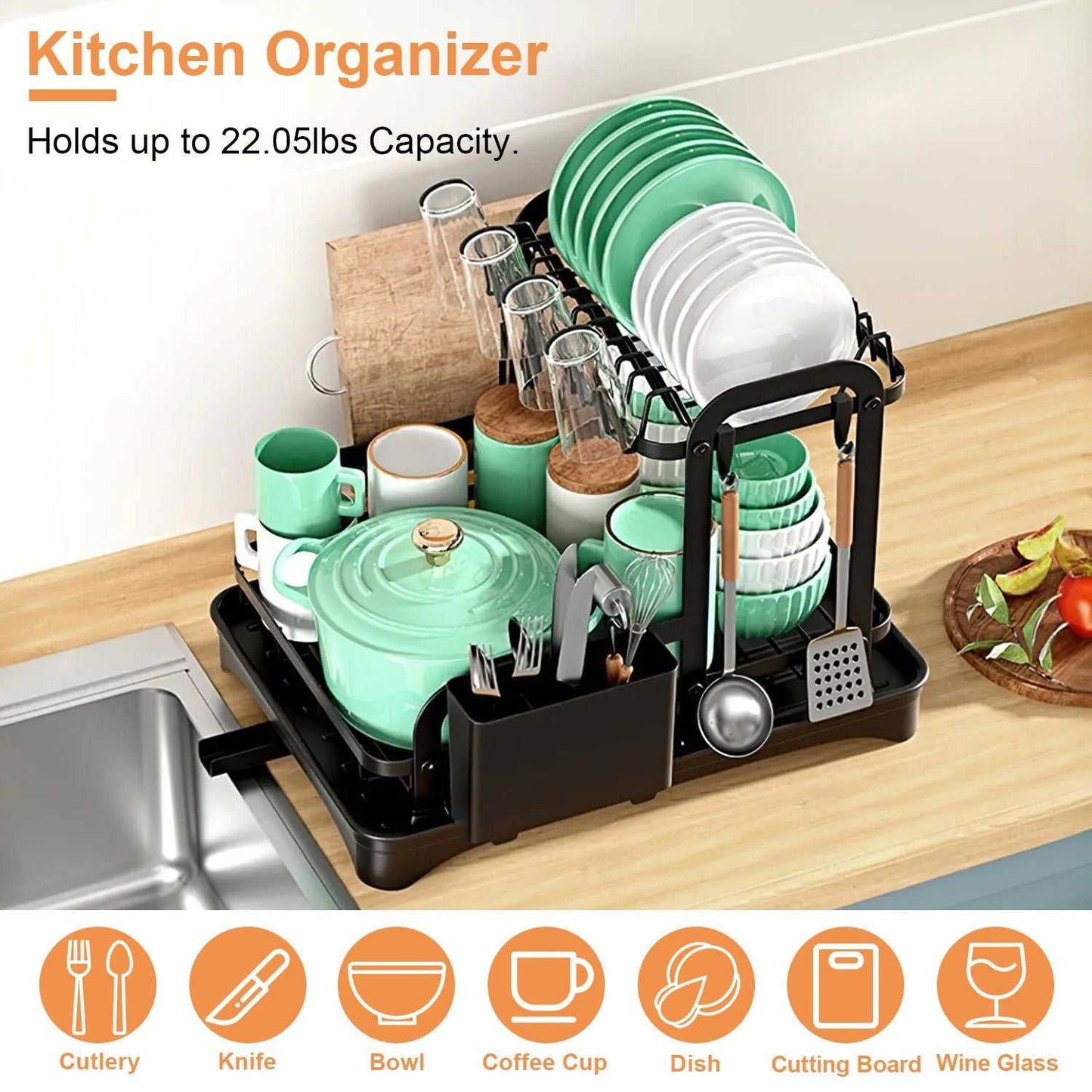 2-Tier Dish Drying Rack for Kitchen Counter Space Saving Rustproof Dish Rack with Drainboard Detachable Kitchen Drainer Organizer Set - luxuryhomedecoridea.com