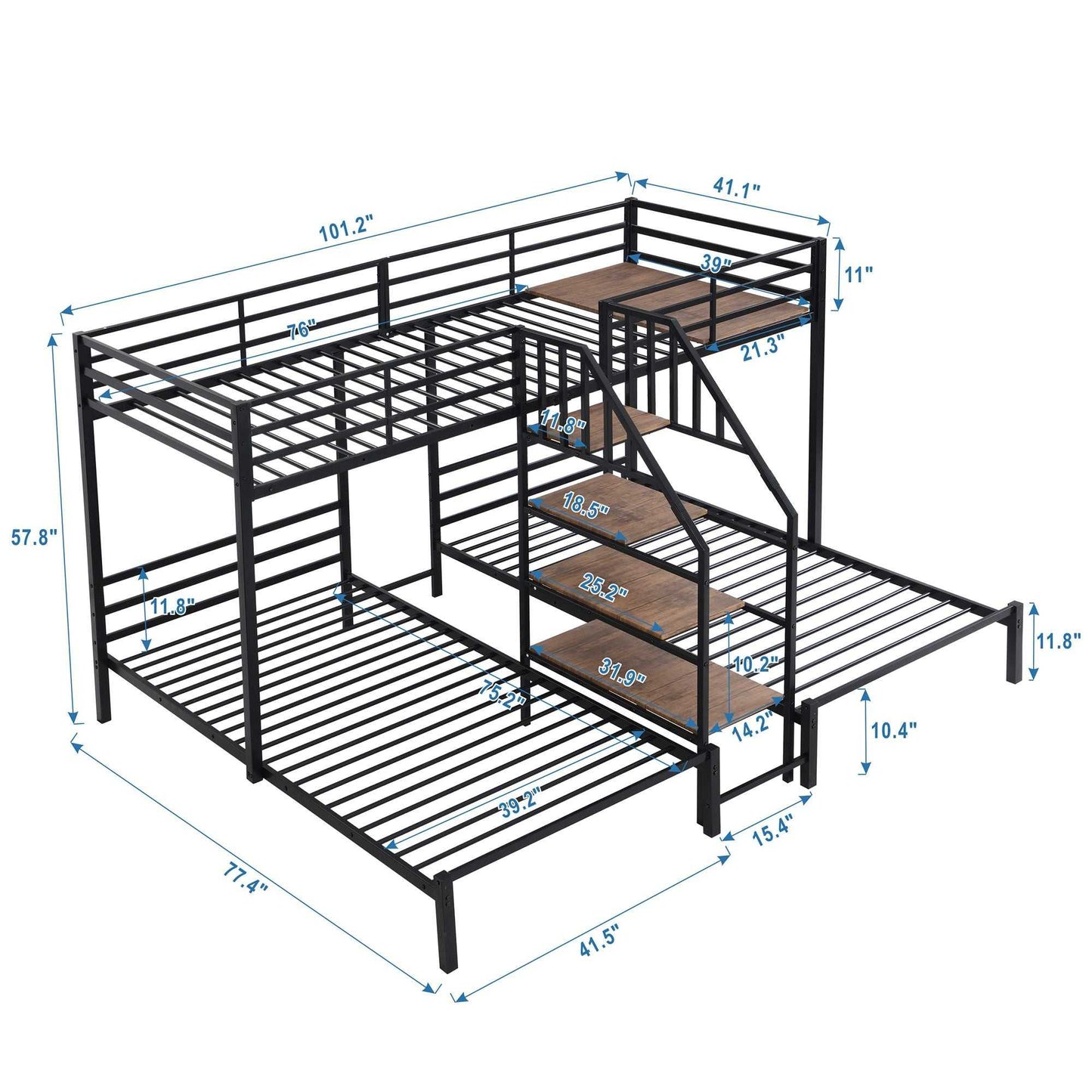 Metal Twin over Twin & Twin Bunk Bed, Triple Bunk Bed with Storage Shelves Staircase, Black - luxuryhomedecoridea.com