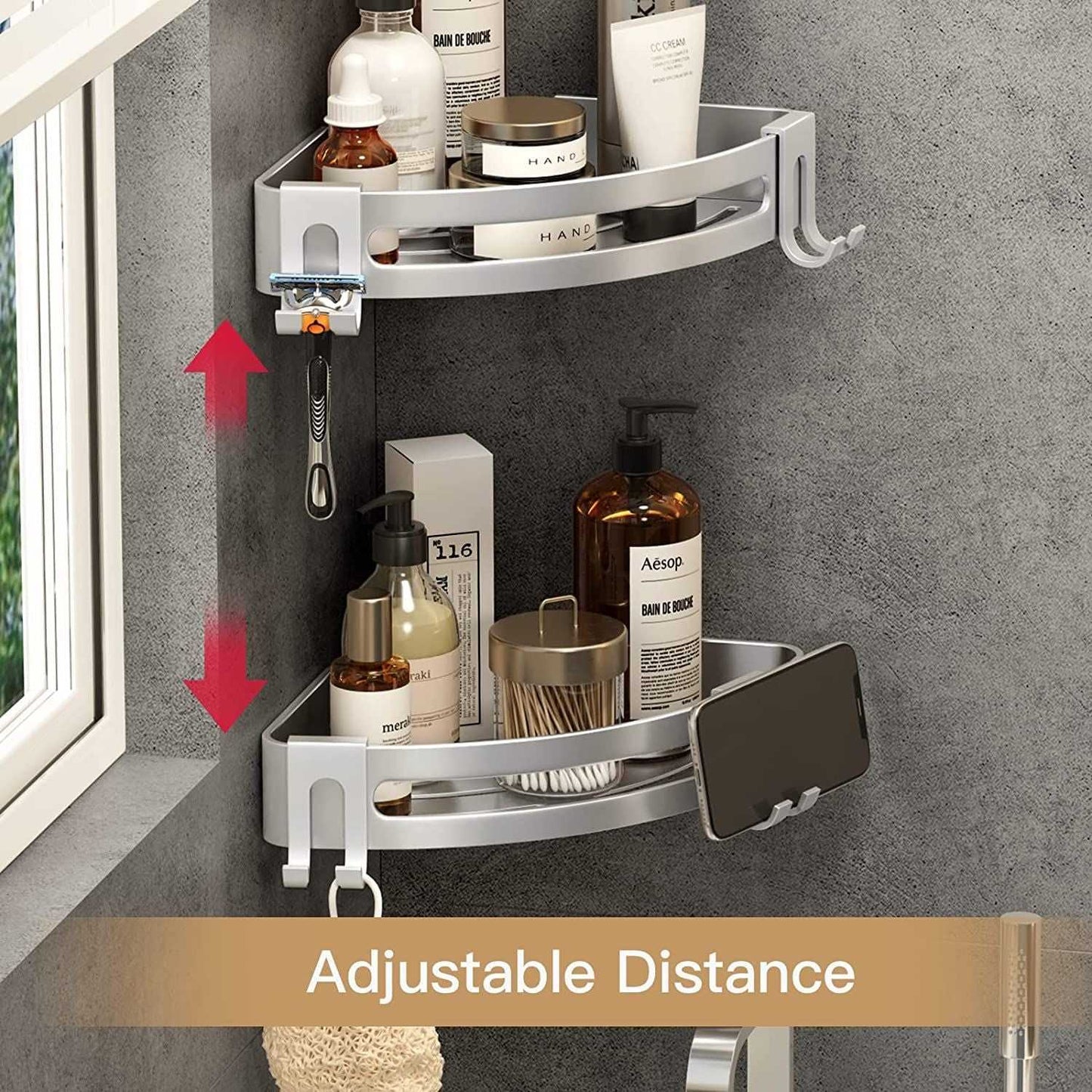 Shower Corner Shelf Caddy 2 Pack shower Organizer Corner No Drill Shower Storage Rust Proof Bathroom Corner Wall Shelf shampoo holder Silver - luxuryhomedecoridea.com