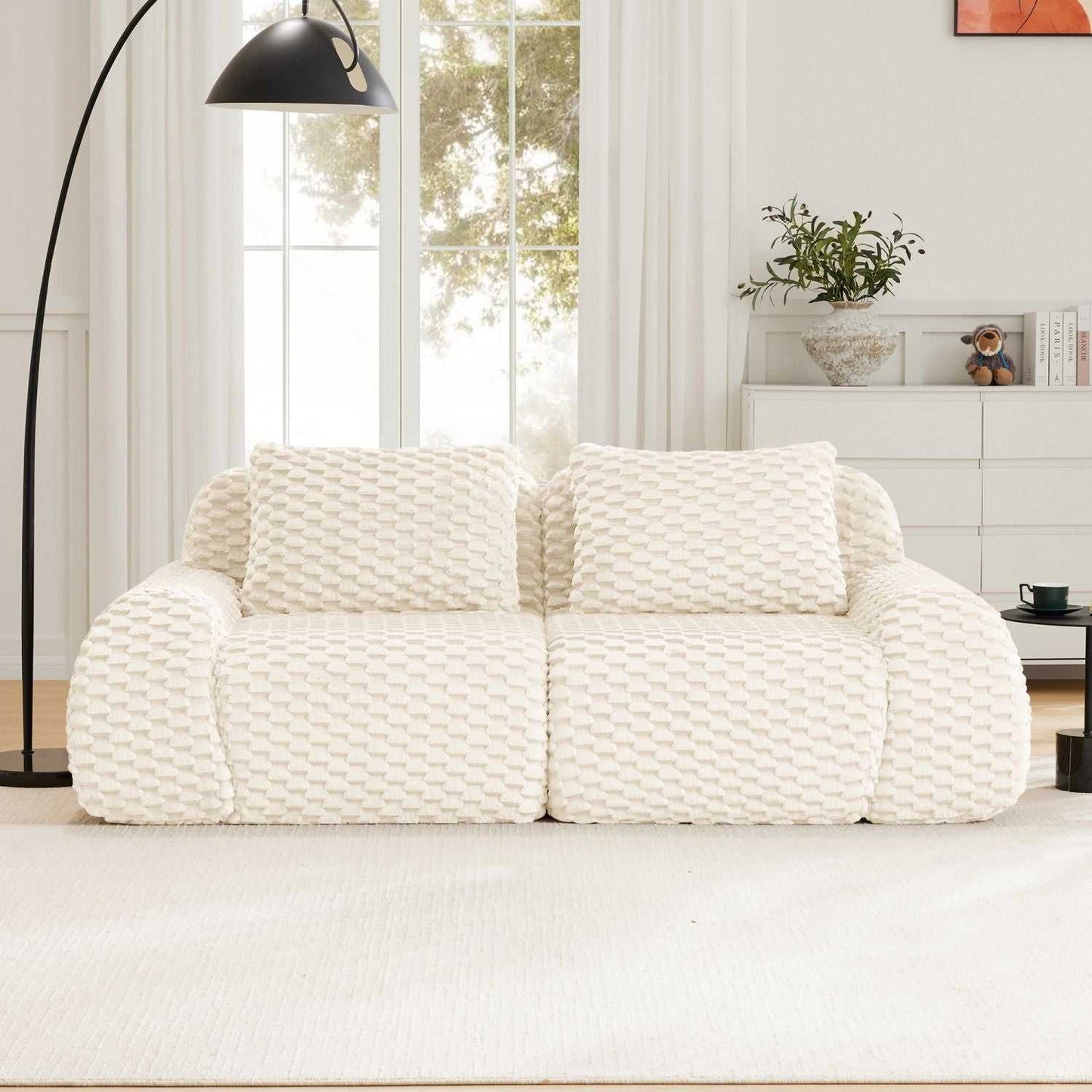 82" Modern Modular Sectional Sofa - Cream Flannelette 2-Seater Couch with Deep Seat - luxuryhomedecoridea.com