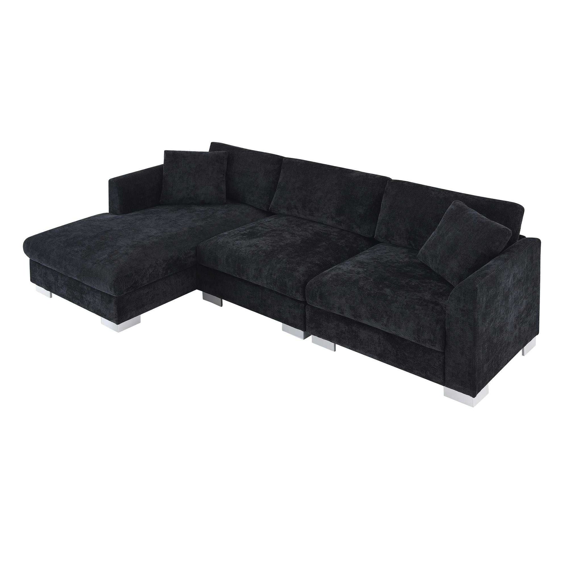 [VIDEO provided][New] 96*56" Modern Cloud Sectional Sofa,L-shaped Luxury Couch Set with 2 Free pillows,4-seat Chenille Indoor Furniture with Oversized Chaise for Living Room,Apartment,Office,3 Colors - luxuryhomedecoridea.com