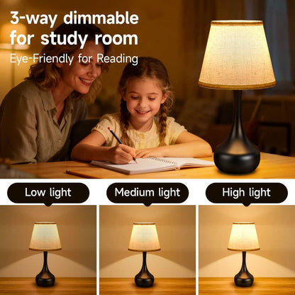 3-Way Dimmable Set of 2 Small Bedside Lamps for Night Stands, Black Desk Lamps for Kids Room,Office,Living Room, End Table(LED Bulbs Included) - luxuryhomedecoridea.com