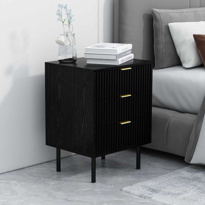 conifferism Fluted Black Nightstand 3 Drawers, Bedroom 26' Tall Bedside Night Stand, Modern Bed Side End Table Living Room, 19' Small Space Mid Century Storage Cabinet - luxuryhomedecoridea.com