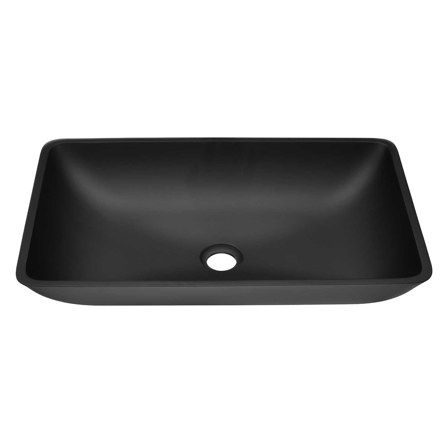 14.38" L -22.25" W -4-3/8 in. H Matte Shell Glass Rectangular Vessel Bathroom Sink in Black with Faucet and Pop-Up Drain in Matte Black - luxuryhomedecoridea.com