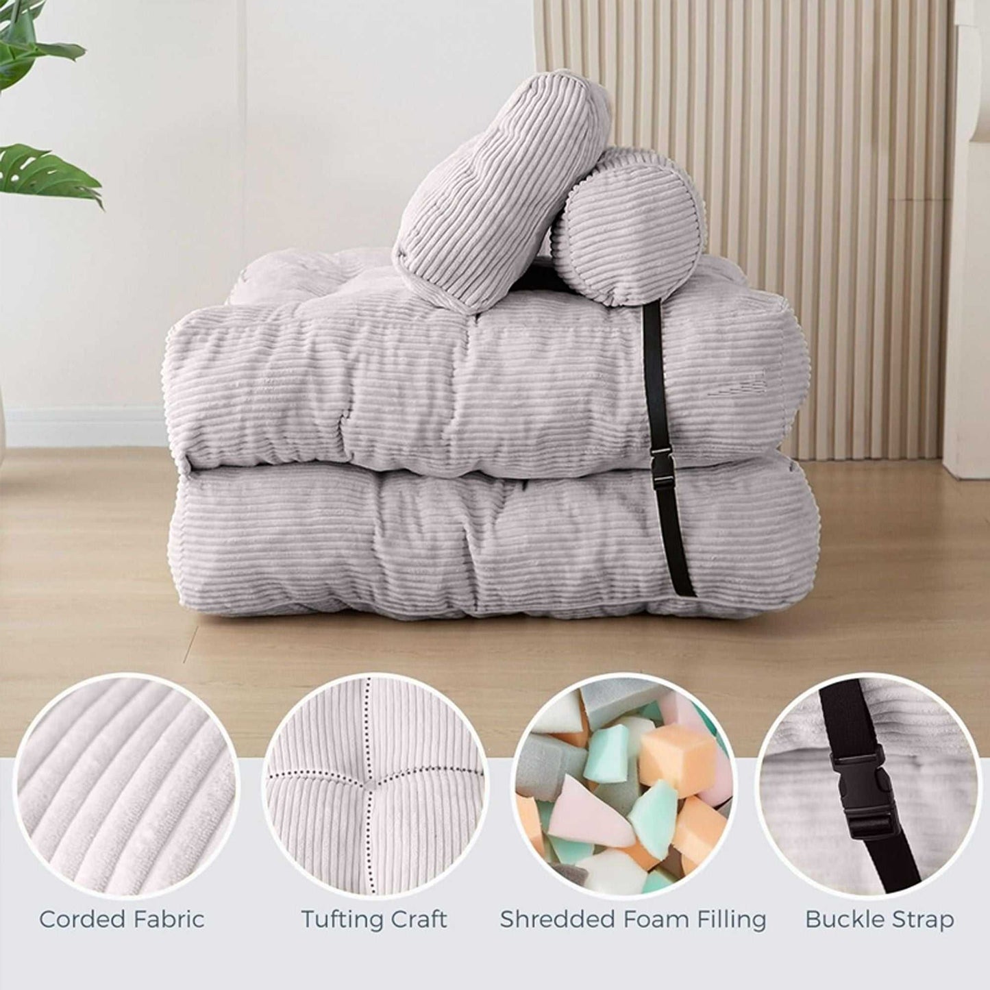 Modern Memory Foam Compressed Sofa Chair,Folding Sofa Bed, Convertible Sleeping Chair With Backrest Support And Soft Corduroy Fabric,Fold Couch Bed With Pillow For Small Spaces - luxuryhomedecoridea.com