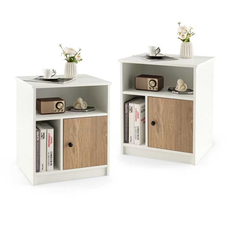 2 Pieces 25 Inch Tall Nightstands with Door and 2 Open Shelves - luxuryhomedecoridea.com
