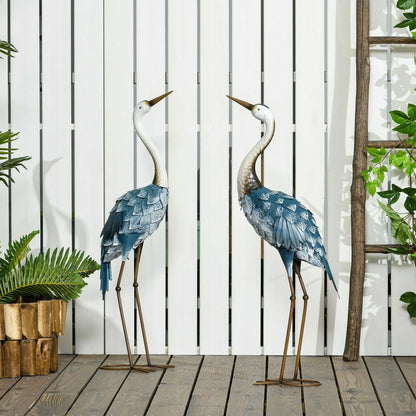 2-Piece Crane Garden Sculptures Blue for Lawn Patio Backyard Decoration 28.5"-29" - luxuryhomedecoridea.com
