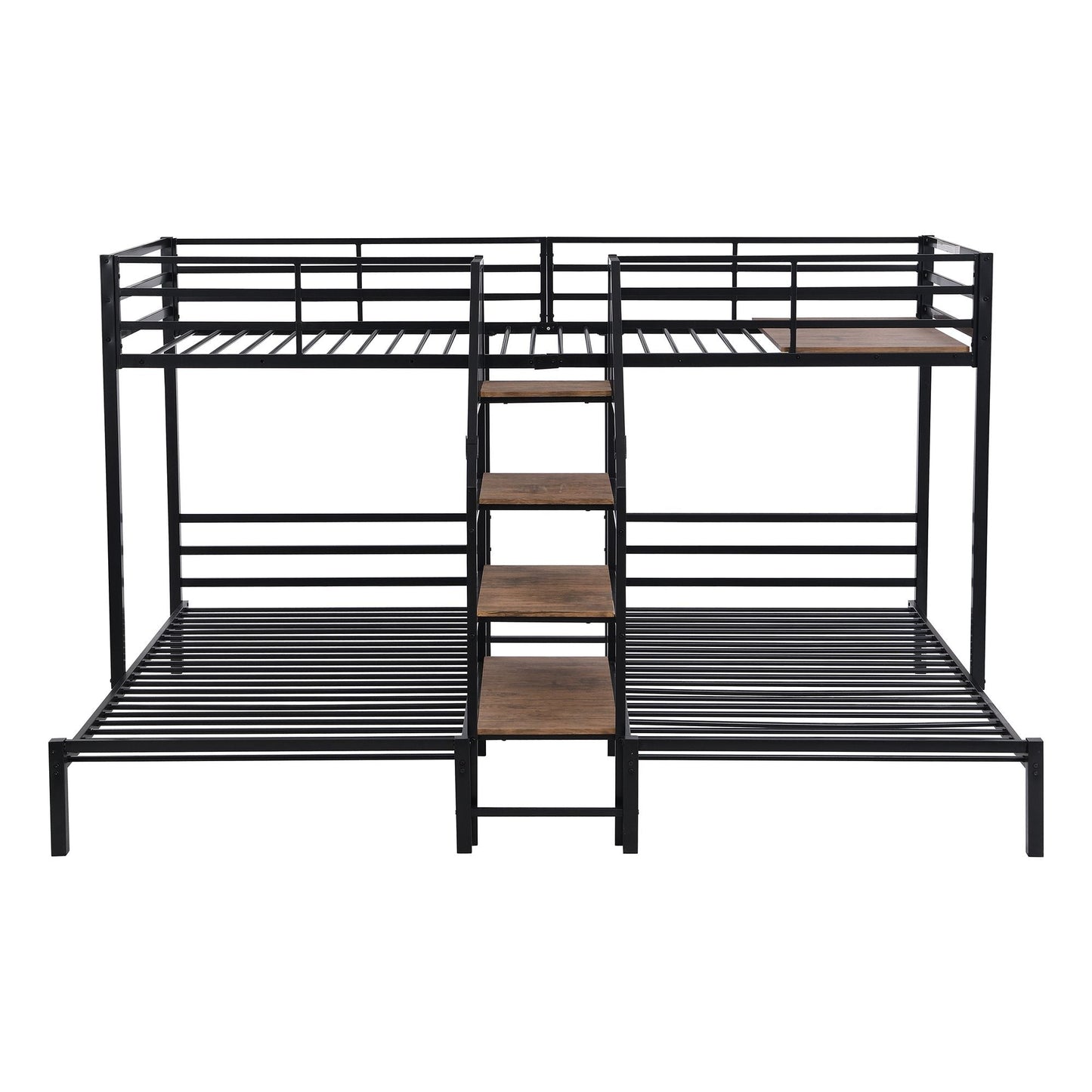 Metal Twin over Twin & Twin Bunk Bed, Triple Bunk Bed with Storage Shelves Staircase, Black - luxuryhomedecoridea.com