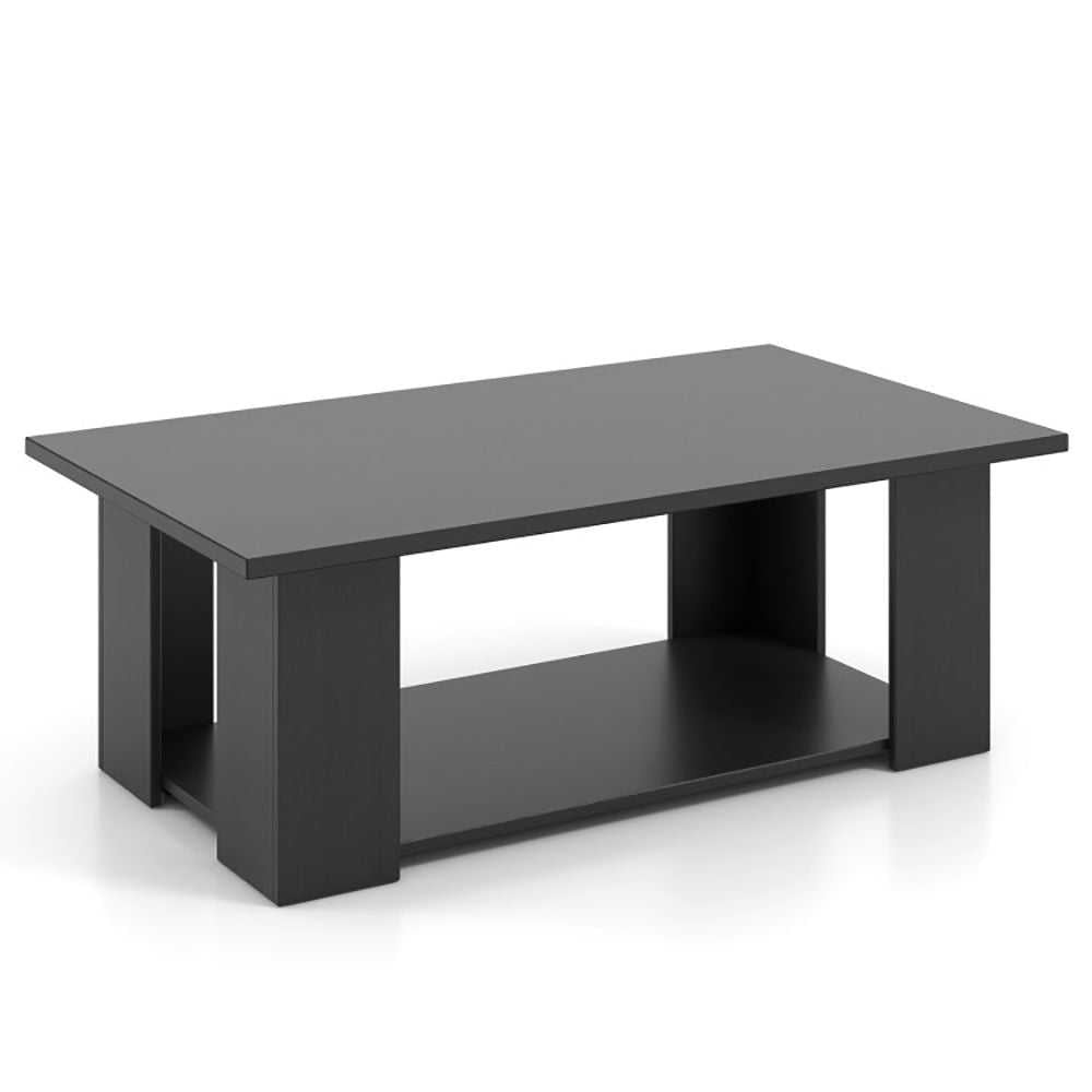 Large 41 Inch 2-tier Wooden Modern Coffee Table with Storage Shelf living room table - luxuryhomedecoridea.com