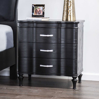 Glam Stylish Modern Black 1pc Nightstand Solidwood Turned Wood Leg Curved Front Panels Bedroom Furniture Bedside - luxuryhomedecoridea.com