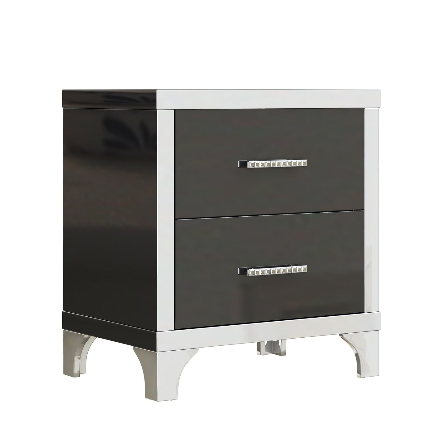 Elegant High Gloss Nightstand with Metal Handle,Mirrored Bedside Table with 2 Drawers for Bedroom,Living Room - luxuryhomedecoridea.com