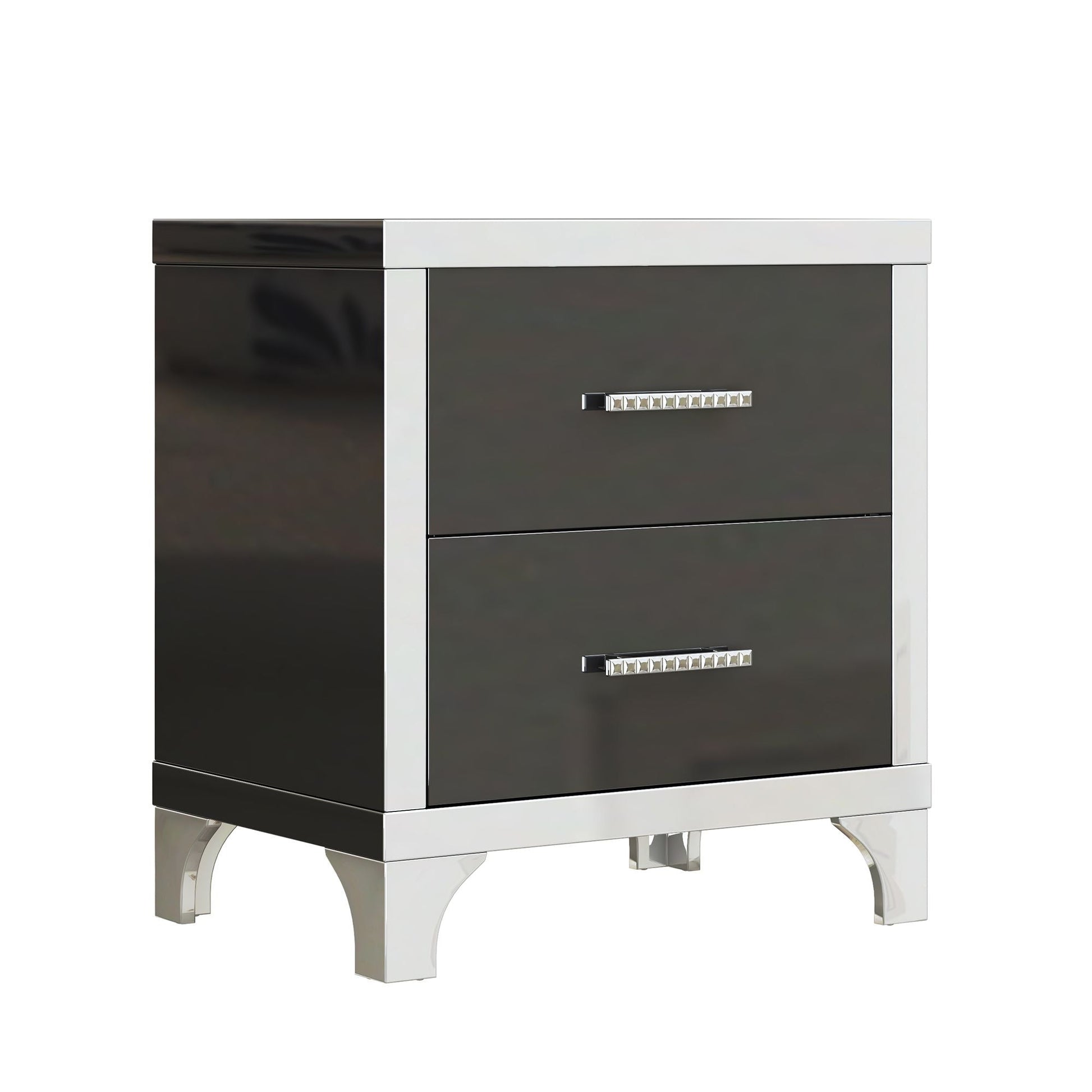 Elegant High Gloss Nightstand with Metal Handle,Mirrored Bedside Table with 2 Drawers for Bedroom,Living Room - luxuryhomedecoridea.com