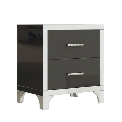 Elegant High Gloss Nightstand with Metal Handle,Mirrored Bedside Table with 2 Drawers for Bedroom,Living Room - luxuryhomedecoridea.com
