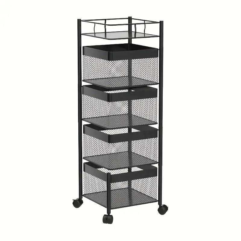 Rotating Kitchen Storage Shelf 5 Tier, Metal Fruit Vegetable Storage Basket Multi-Layer Vegetable Rack Storage Trolley on Wheels, Floor-Standing Basket for Kitchen Bathroom, Square - luxuryhomedecoridea.com