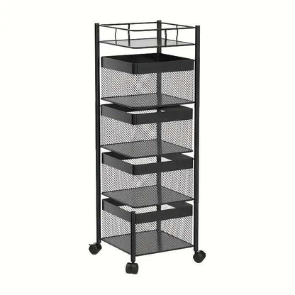 Rotating Kitchen Storage Shelf 5 Tier, Metal Fruit Vegetable Storage Basket Multi-Layer Vegetable Rack Storage Trolley on Wheels, Floor-Standing Basket for Kitchen Bathroom, Square - luxuryhomedecoridea.com