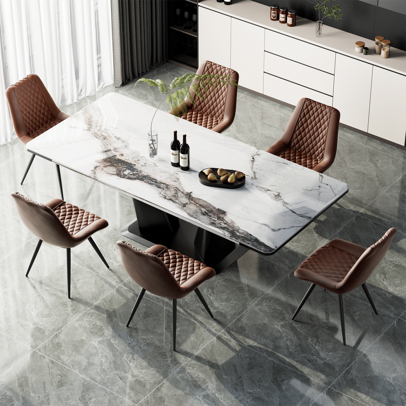 Modern Dining Chairs Set of 2, Top PU Leather Upholstered Dining Room Chairs with Metal Legs, Ergonomic Kitchen Chairs for Kitchen Dinning Room - luxuryhomedecoridea.com