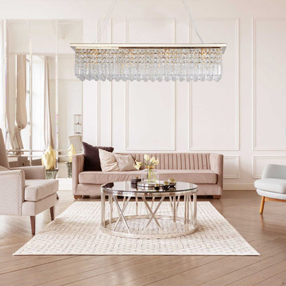 Modern Crystal Chandelier for Dining Room 8-Light Gold Rectangle Raindrop Chandelier Contemporary Rectangular Pendant Light Fixture for Kitchen Island Bar L39.4'' x W9.8'' x H8.7'(Bulb Not Included) - luxuryhomedecoridea.com