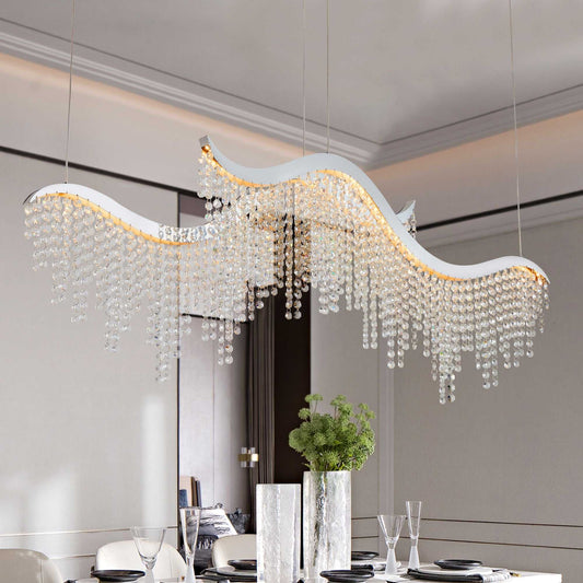 36-inch Modern Wave LED Crystal Chandelier - Adjustable Color Temperature 3000K/4000K/6000K - Adjustable Height - Elegant Chandelier for Living Room and Luxurious Space - luxuryhomedecoridea.com