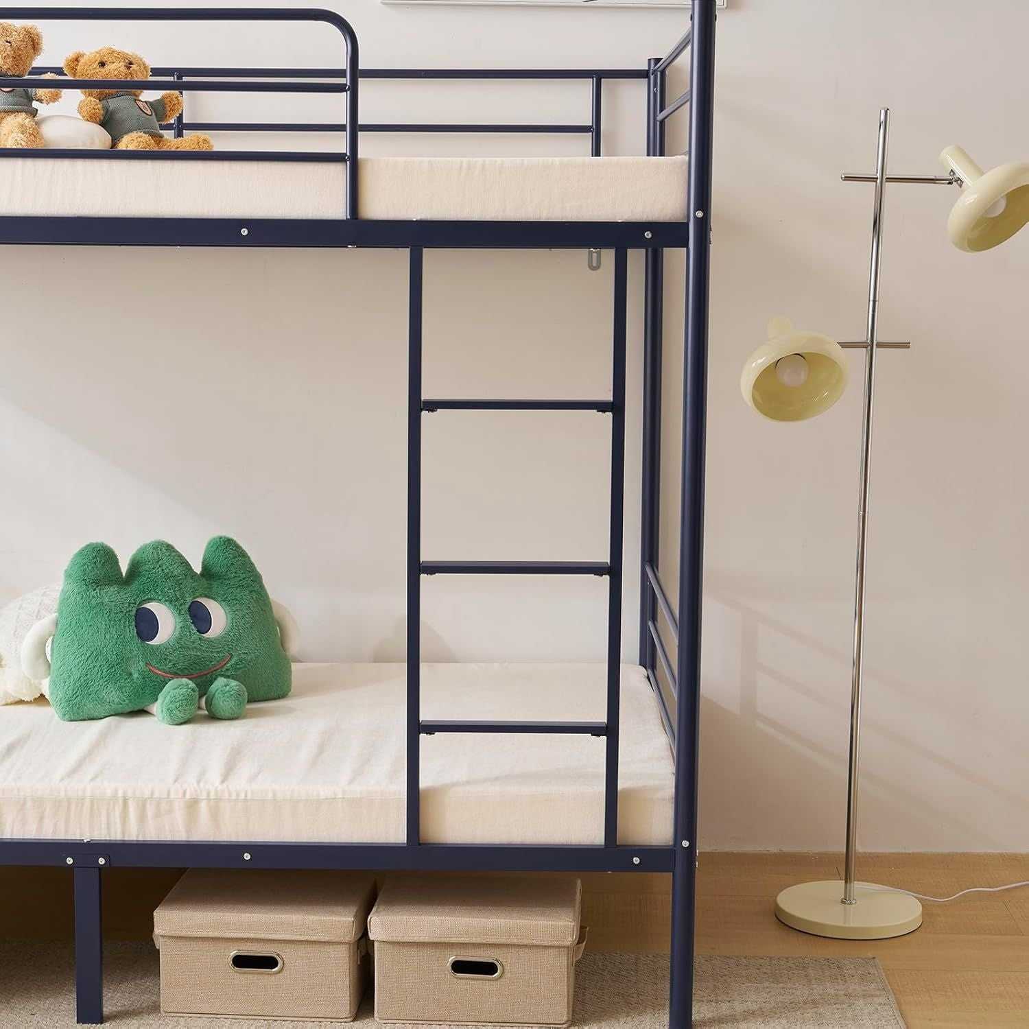 Modern Double Layer Bunk Bed with Sturdy Metal Frame Safety Guardrails Underbed Storage Space for Kids Teens Adults Easy Assembly No Box Spring Needed - luxuryhomedecoridea.com