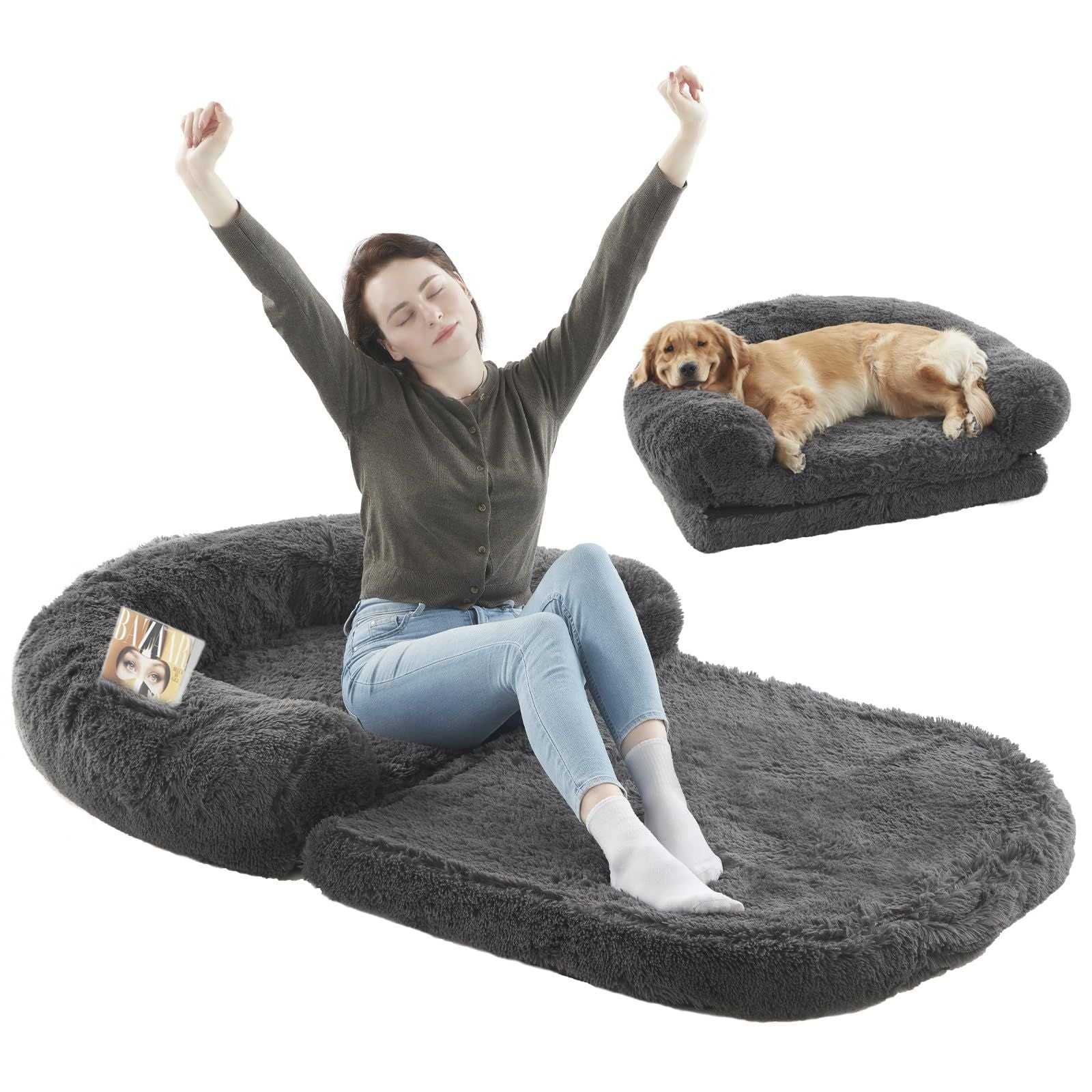 Human Dog Bed, 71"x43"x12" Dog Beds for Large Dogs, Foldable Plush Washable Dog Bed for People Doze Off, Orthopedic Dog Beds for Humans Size Fits You and Pets - luxuryhomedecoridea.com