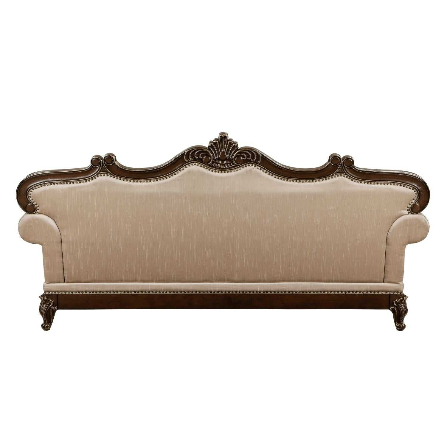 Formal Traditional Luxury Sofa Cherry Finish with Gold Tipping Solid Wood Living Room Furniture 1pc - luxuryhomedecoridea.com