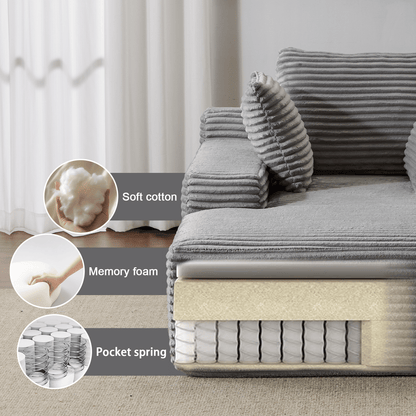 Double Chaise Lounge Chair Indoor,Oversized Upholstered Sleeper Cloud Couch,Deep Seat Luxury Sofa Bed,Sectional Sofa Chaise Love-seat,Corduroy Reading Chair for Living Room,No Assembly Required - luxuryhomedecoridea.com
