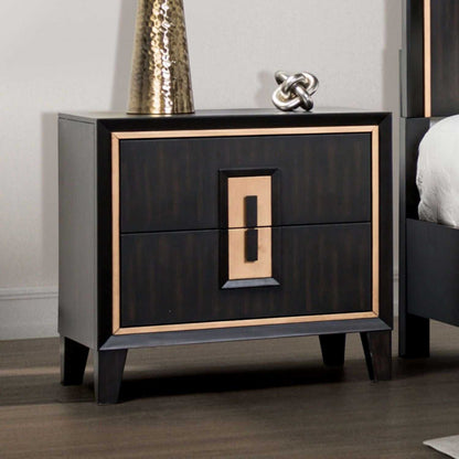 Modern Espresso Bedside Table Bedroom Furniture 1pc Nightstand Gold Accent Trim Wooden Finger Pull - luxuryhomedecoridea.com