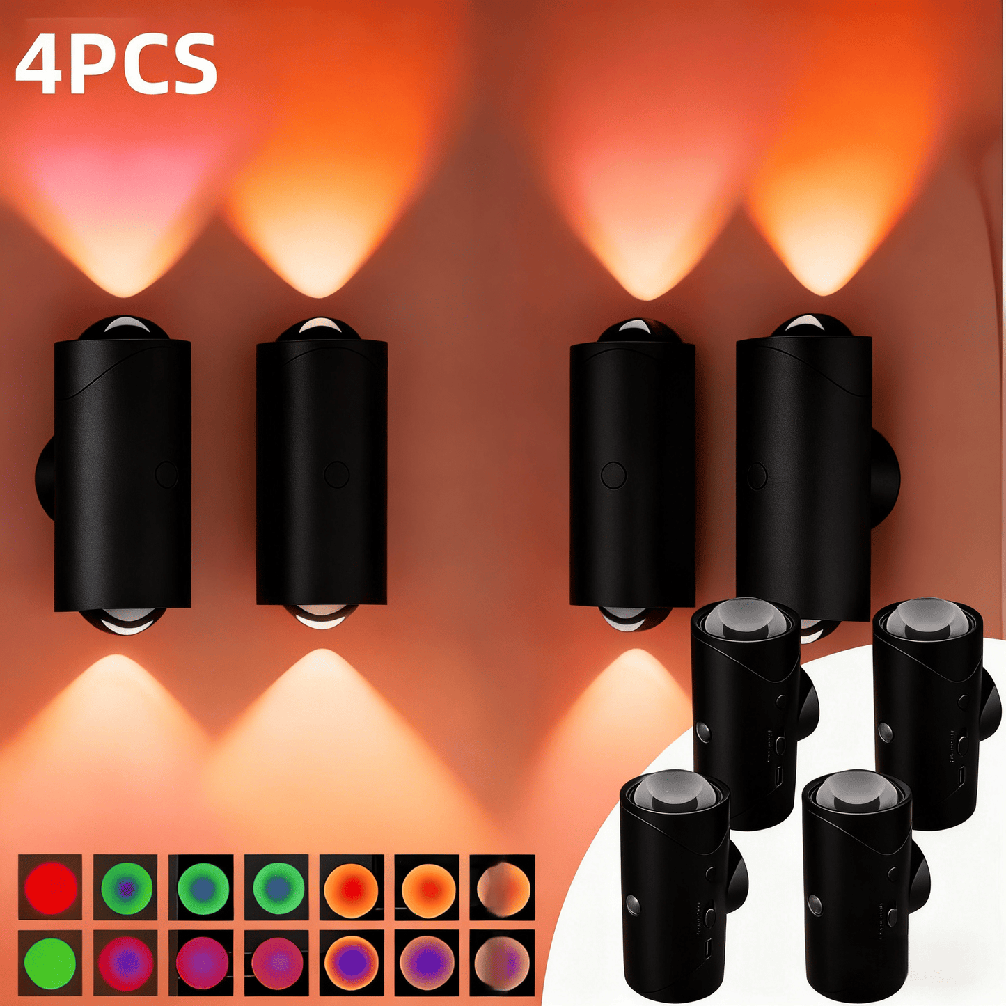 4pcs Rechargeable LED Night Light Wall Lamp Commercial StrobeLight Multi-color Mode Dimmable Indoor Light Magnetic StepLight for Entryway Bedside Desk Closet Bedside Lamp - luxuryhomedecoridea.com