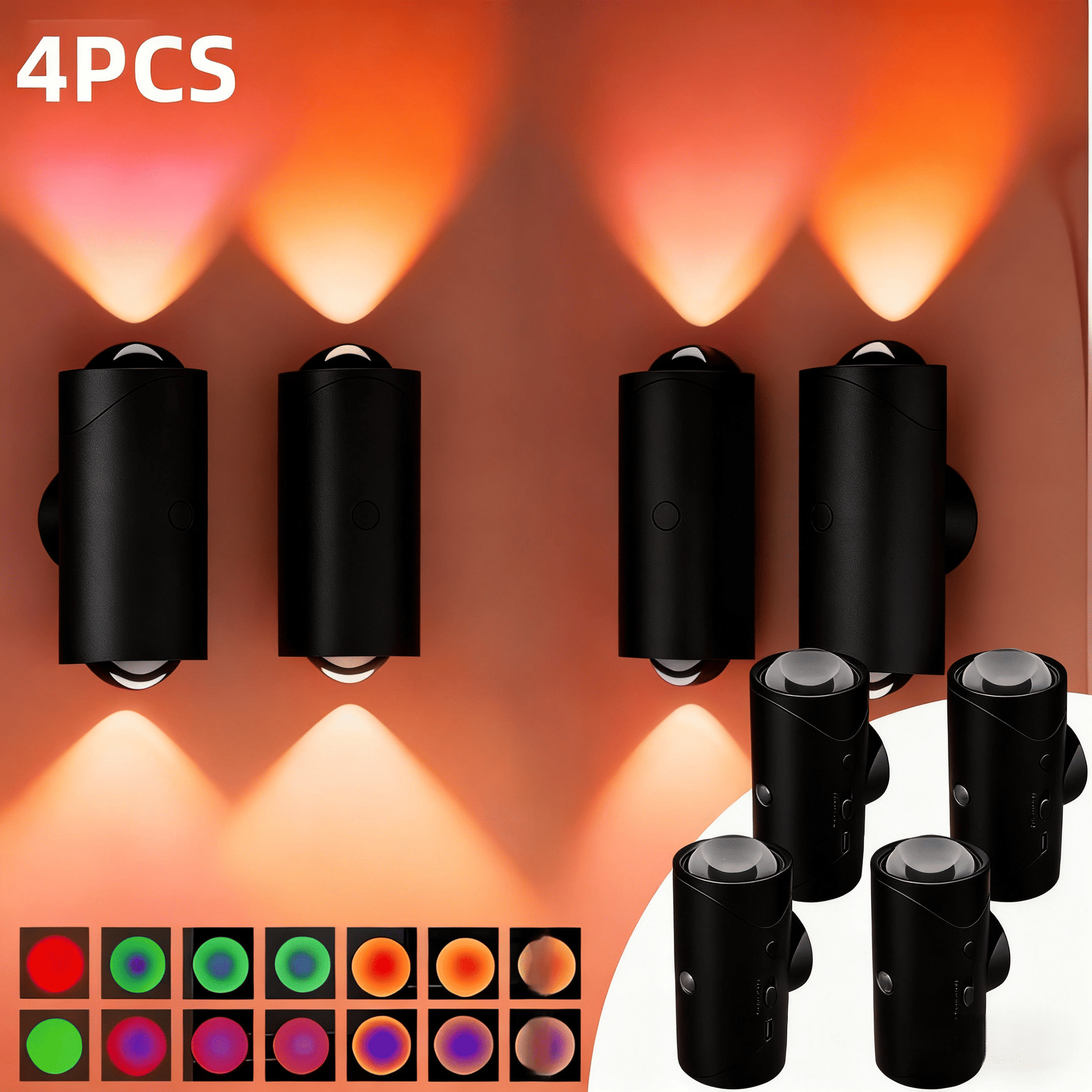 4pcs Rechargeable LED Night Light Wall Lamp Commercial StrobeLight Multi-color Mode Dimmable Indoor Light Magnetic StepLight for Entryway Bedside Desk Closet Bedside Lamp - luxuryhomedecoridea.com