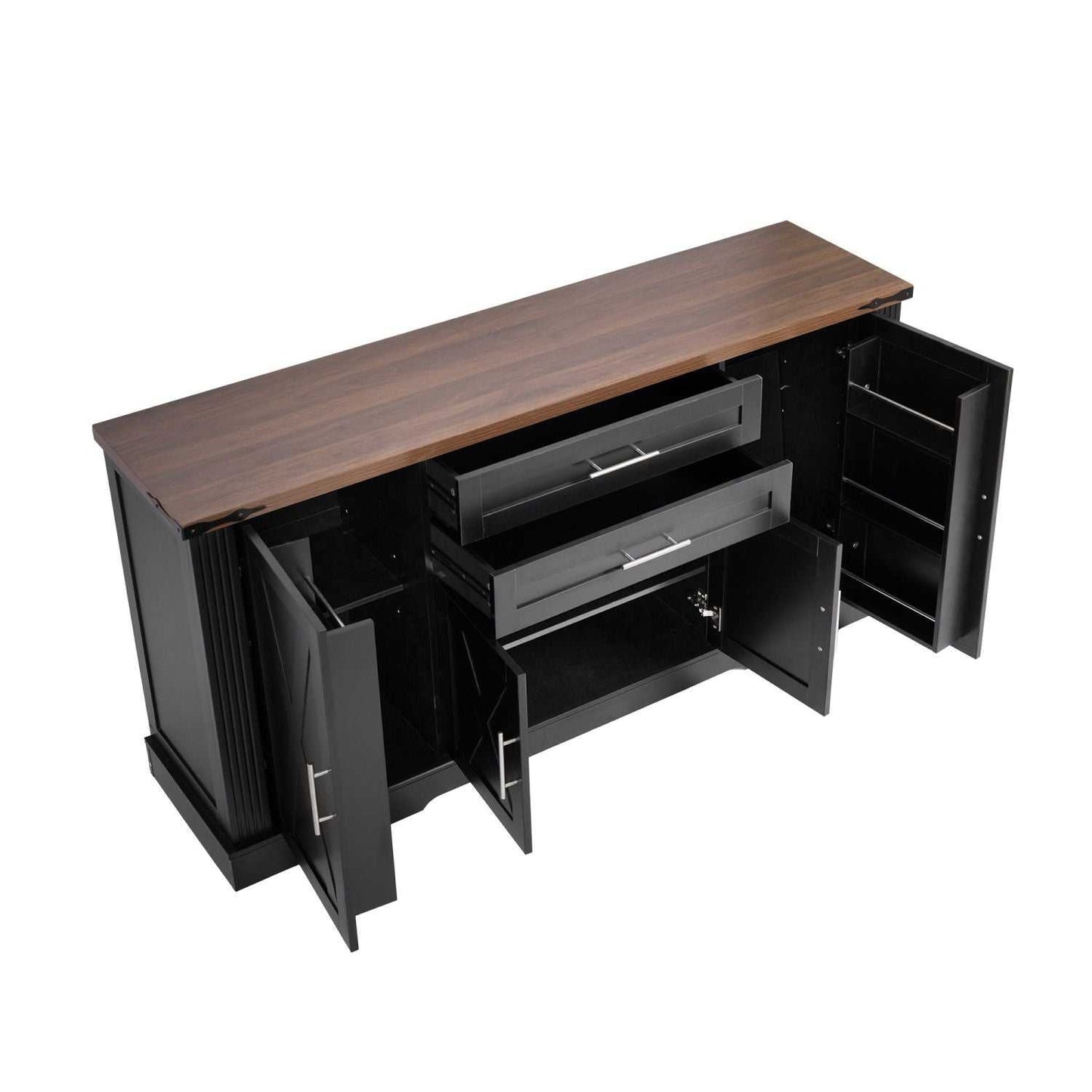 63" Farmhouse Barn Door Storage Cabinet with 2 Drawers & Door Rack, Large Buffet Table Coffee Bar Cabinets with Adjustable Shelves for Kitchen, Living Room, Entryway, Dining Room, Black - luxuryhomedecoridea.com