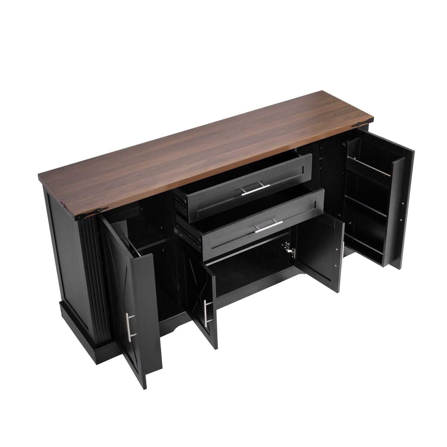 63" Farmhouse Barn Door Storage Cabinet with 2 Drawers & Door Rack, Large Buffet Table Coffee Bar Cabinets with Adjustable Shelves for Kitchen, Living Room, Entryway, Dining Room, Black - luxuryhomedecoridea.com