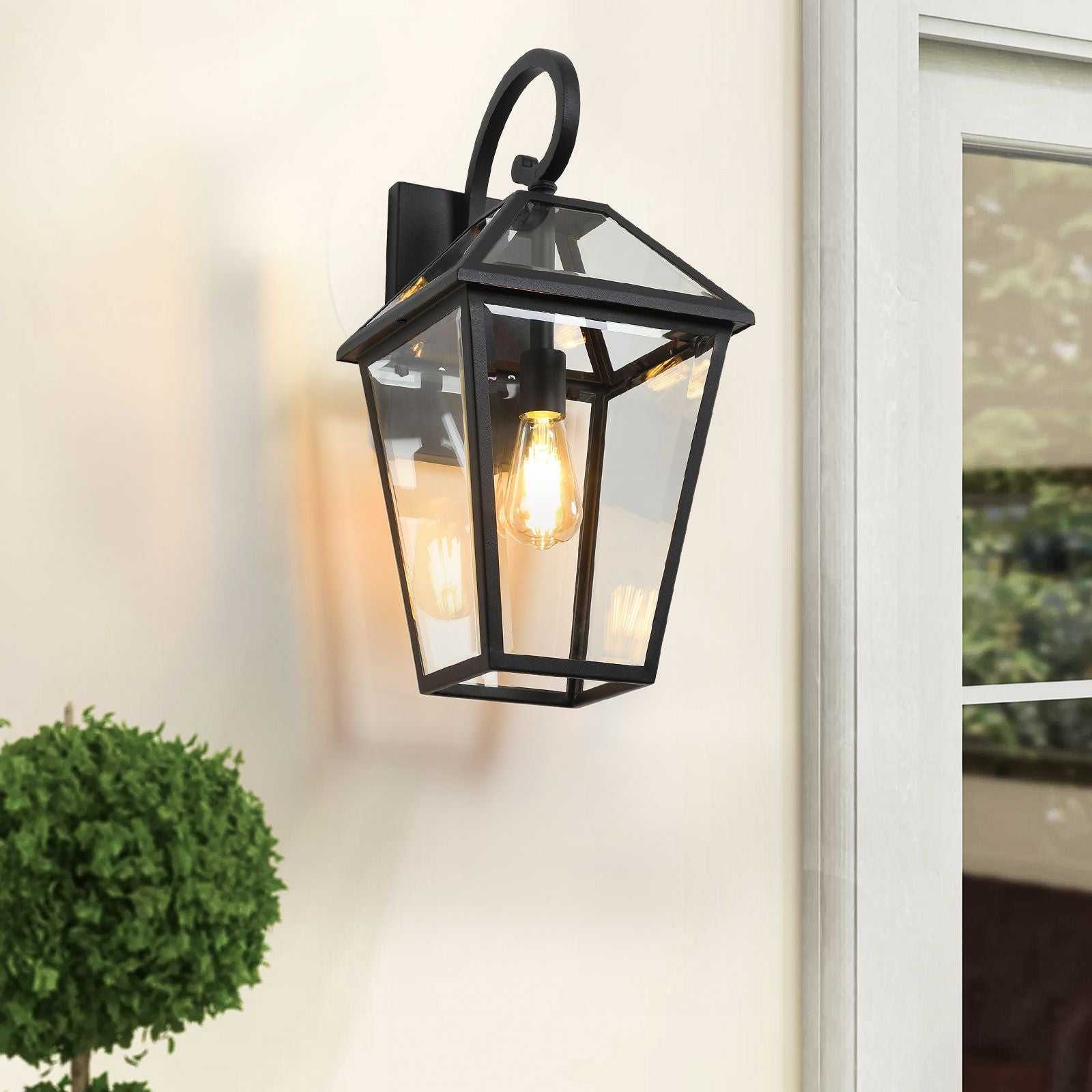21"(H) 2-Pack Outdoor Wall Lantern Light – Modern Black Metal & Clear Glass Sconce for Porch, Patio, and Garden Lighting (Bulb Not Included) - luxuryhomedecoridea.com