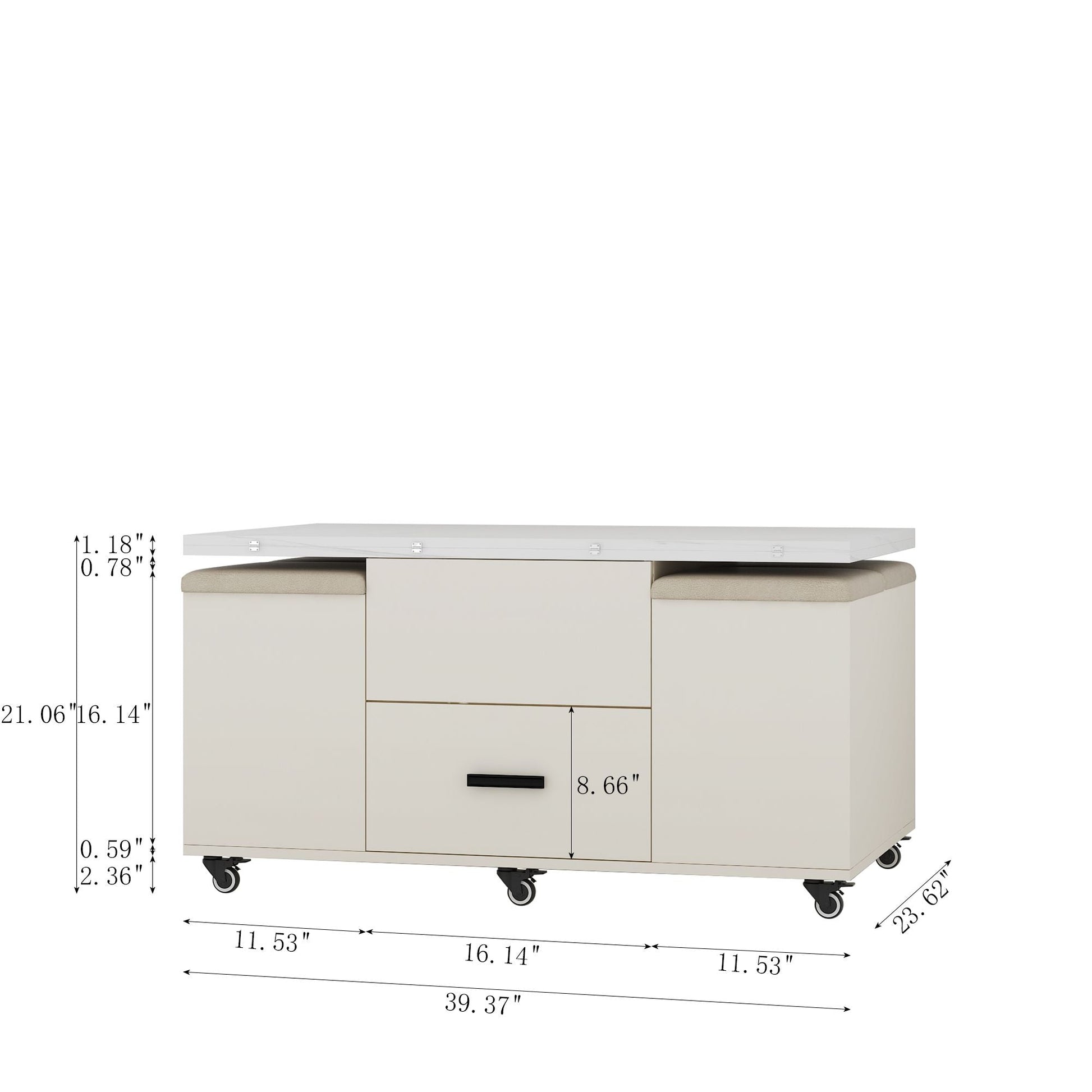 Modern Lift-Up Coffee Table with 4 Stools Set for Living Room Expandable 1 Hidden Storage + 2 Drawers Space Saving Folding Dining Table - luxuryhomedecoridea.com