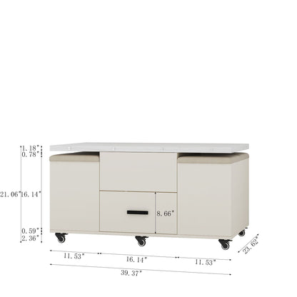 Modern Lift-Up Coffee Table with 4 Stools Set for Living Room Expandable 1 Hidden Storage + 2 Drawers Space Saving Folding Dining Table - luxuryhomedecoridea.com