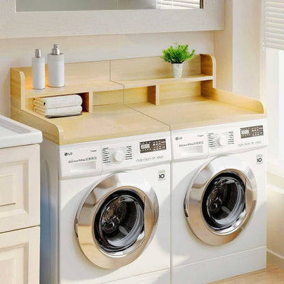 Washer Dryer Countertop with Non-slip Pads, Laundry Wood Shelf Topper with Edge, 54" Width x 27.5" Depth Double Layer Organizer for Washer and Dryer Laundry Hamper Counter Storage Organization (OAK) - luxuryhomedecoridea.com