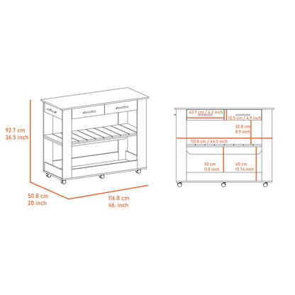Brooklyn 46 Kitchen Island, Two Shelves, Two Drawers - luxuryhomedecoridea.com