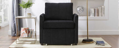Upholstered Convertible Sleeper Sofa, 31.5" Pull Out Sofa Bed with 5-Position Adjustable Backrest, Side Pockets and a Storage Basket, Fold Out Chair Bed, Lounger For Living Room, Apartment, Black - luxuryhomedecoridea.com