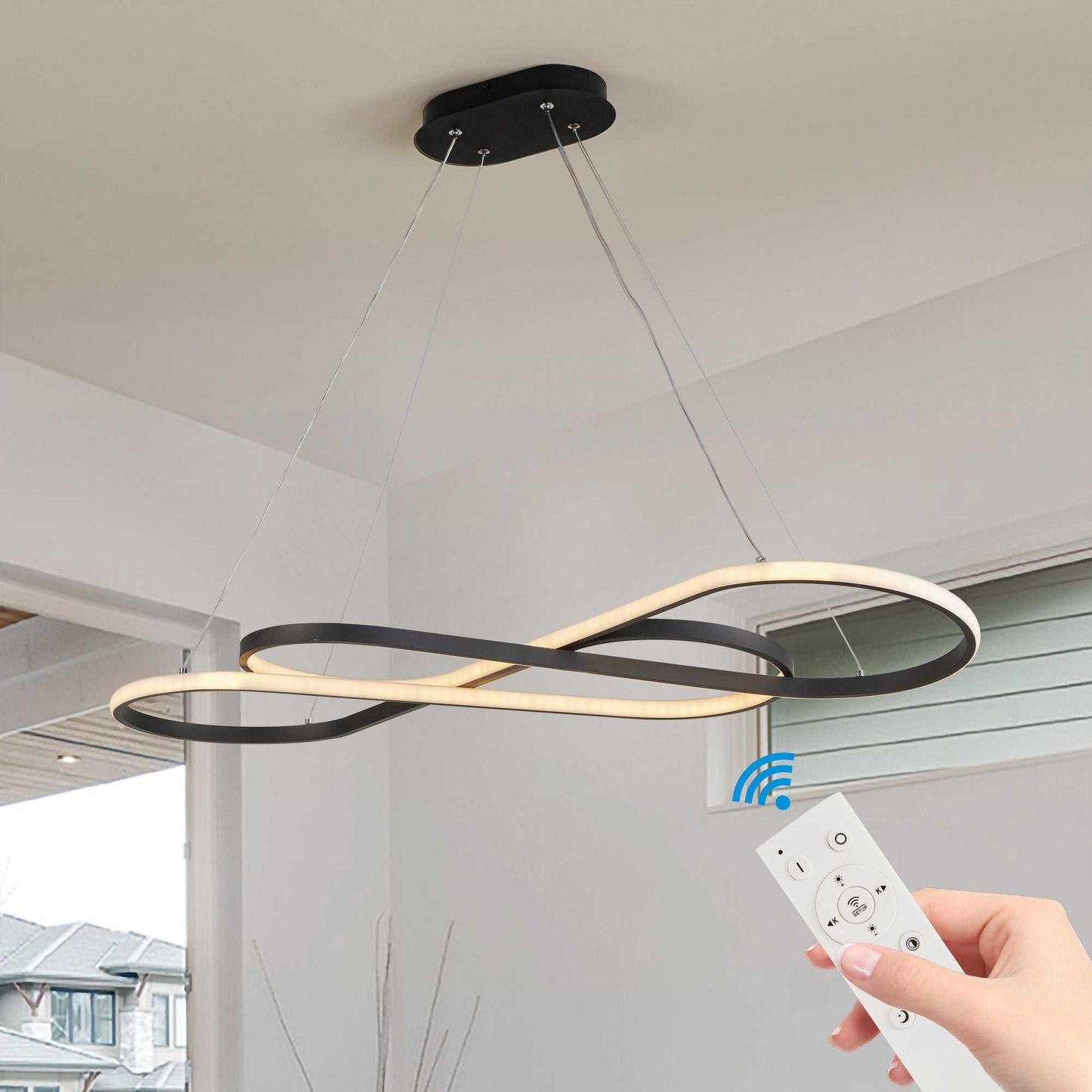 39" Modern LED Pendant Light, Infinity Design Hanging Ceiling Fixture, Adjustable Height, Dimmable for Living Room, Dining Room, Bedroom, Black Finish - luxuryhomedecoridea.com
