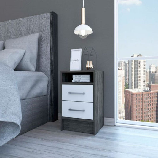 Nightstand Cartiz, Two Drawers, Smokey Oak / White Finish - luxuryhomedecoridea.com