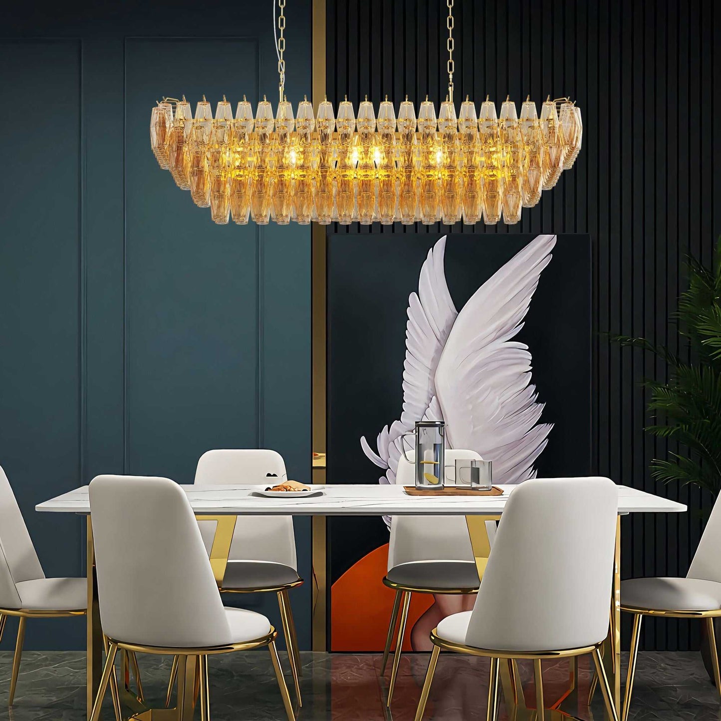 Modern Chandeliers for Dining Room, 54" Large Rectangle Gold Kitchen Chandelier Over Table, 12-Light with Smoke Glass Ceiling Lights, Farmhouse Pendant Lighting Fixture for Living Room Bedroom - luxuryhomedecoridea.com