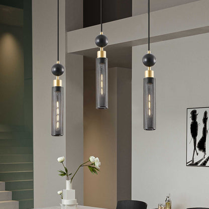 25" Modern Black and Gold 3-Light Pendant Chandelier, Adjustable Hanging Lights with Cylindrical Mesh Shades, E26 Base, Ideal for Dining Room, Kitchen Island, or Living Room Lighting (No Bulbs) - luxuryhomedecoridea.com