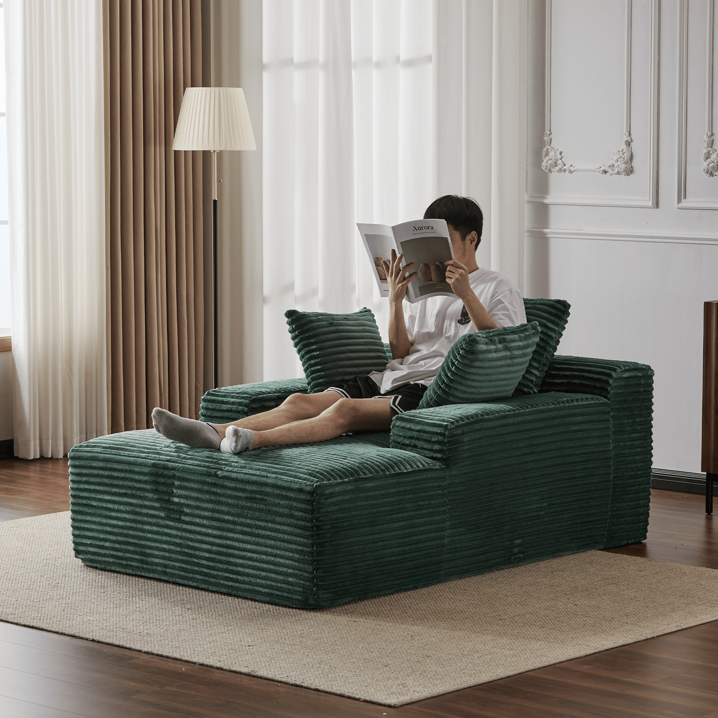 Double Chaise Lounge Chair Indoor,Oversized Upholstered Sleeper Cloud Couch,Deep Seat Luxury Sofa Bed,Sectional Sofa Chaise Love-seat,Corduroy Reading Chair for Living Room,No Assembly Required - luxuryhomedecoridea.com