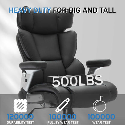 Big and Tall Office Chair 500lbs with Adjustable Lumbar Support, Executive Office Chair with Flip-up Armrest and Wider Seat, Ergonomic Leather Chair Breathable with Quiet Rubber Wheels Black - luxuryhomedecoridea.com