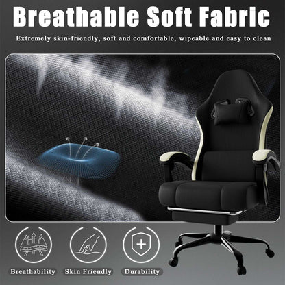 Ergonomic Gaming Chair with Pocketed Spring Cushion, Breathable Fabric Computer Chair with Footrest, Adjustable Lumbar Support Video Game Chair for Adults (Fabric) - luxuryhomedecoridea.com