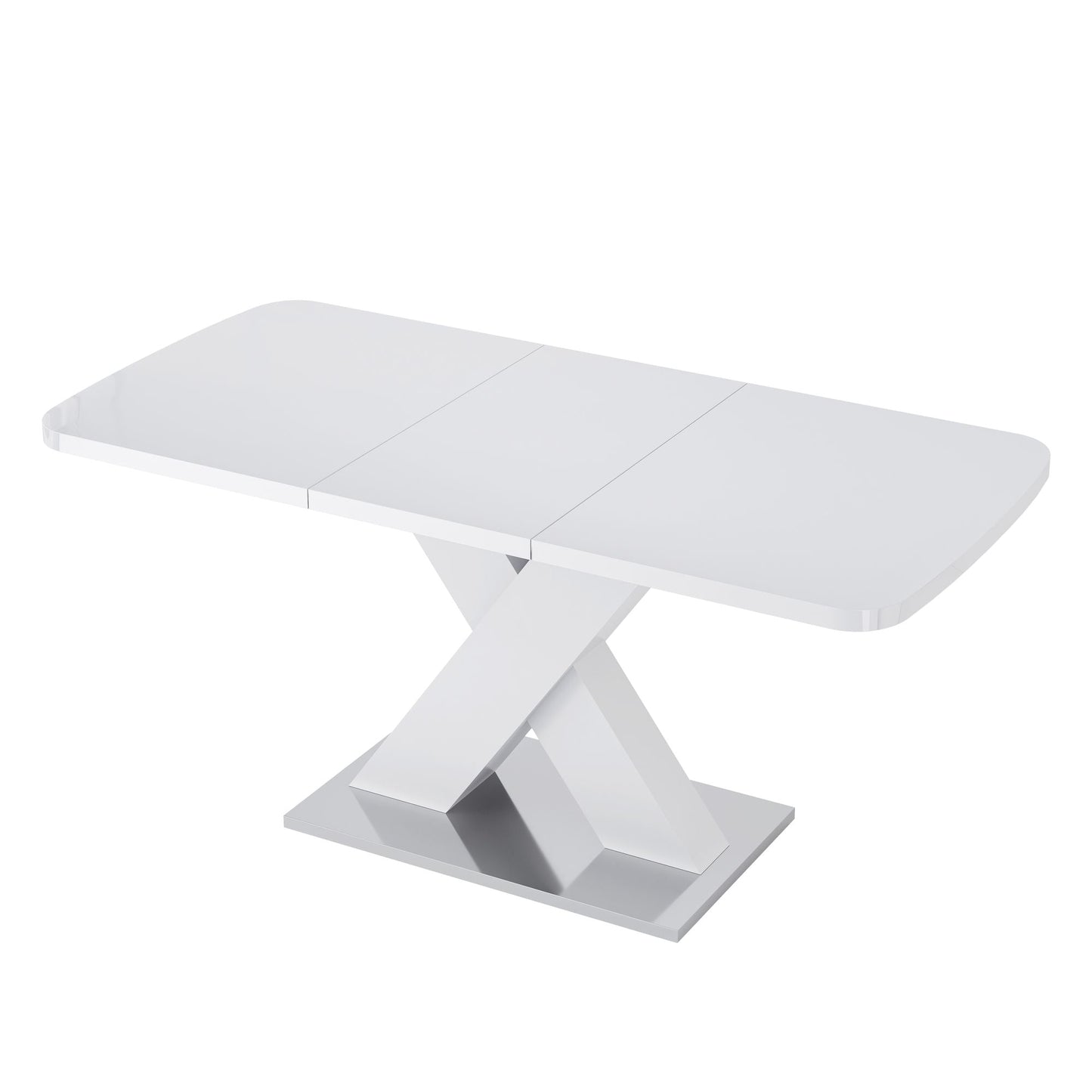 Modern Square Dining Table, Stretchable, White Table Top+MDF X-Shape Table Leg with Metal Base - luxuryhomedecoridea.com