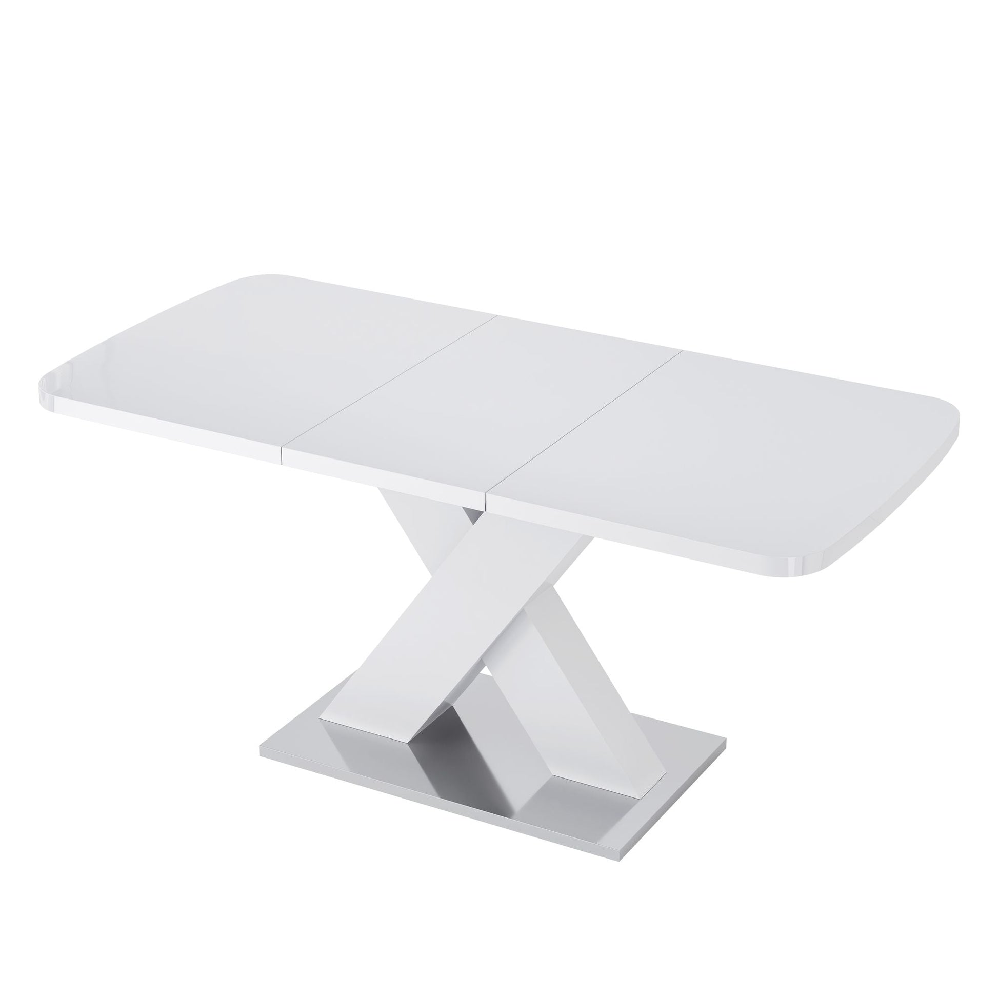Modern Square Dining Table, Stretchable, White Table Top+MDF X-Shape Table Leg with Metal Base - luxuryhomedecoridea.com