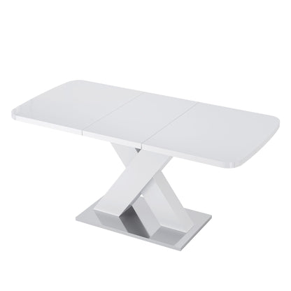 Modern Square Dining Table, Stretchable, White Table Top+MDF X-Shape Table Leg with Metal Base - luxuryhomedecoridea.com