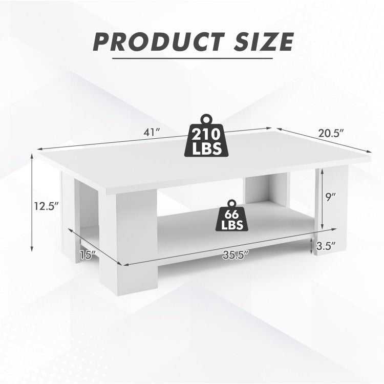 Large 41 Inch 2-tier Wooden Modern Coffee Table with Storage Shelf living room table - luxuryhomedecoridea.com