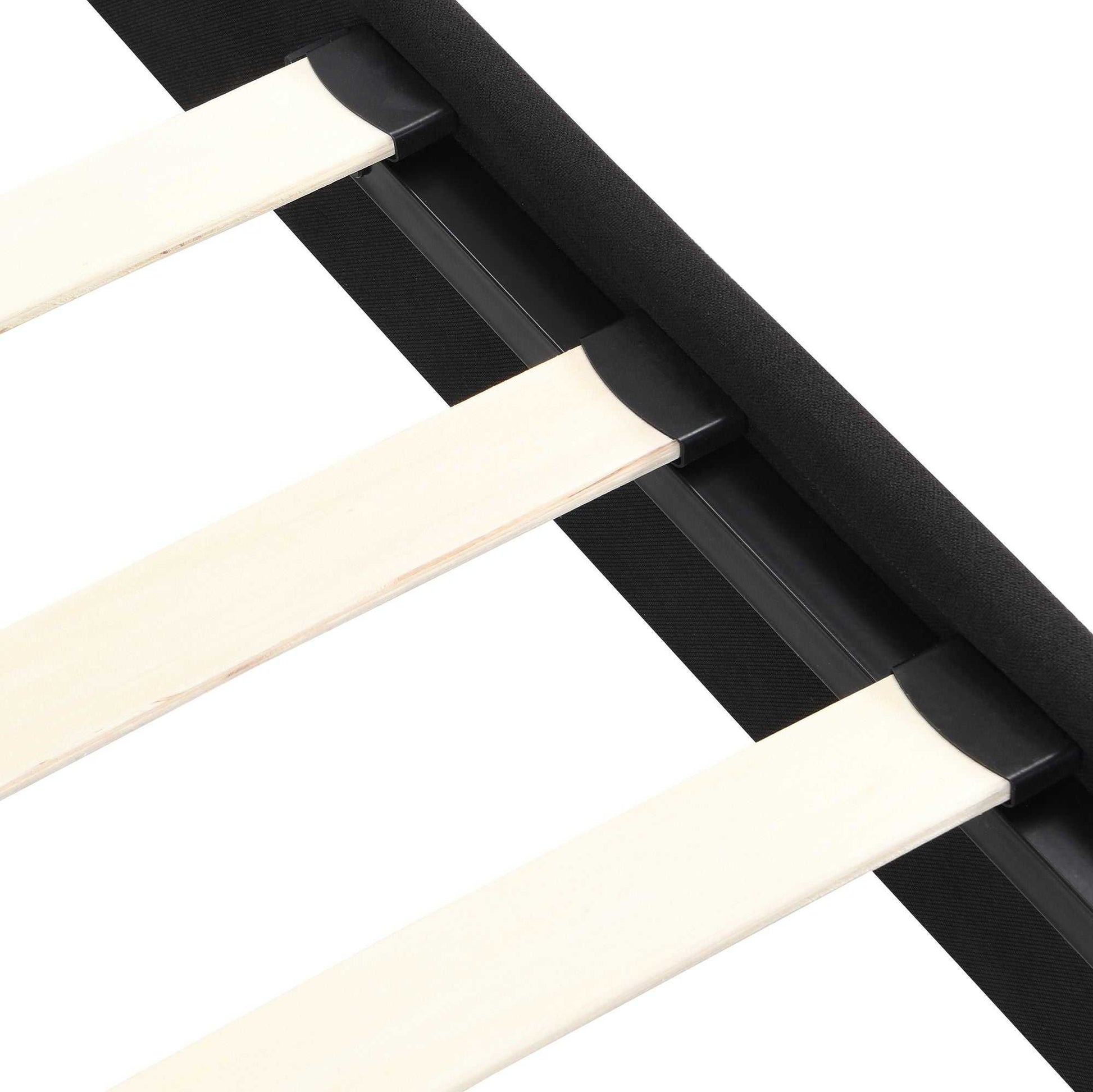 King Size Upholstered Platform Bed Frame with Linen Fabric Headboard, No Box Spring Needed, Wood Slat Support, Easy Assembly, BLACK - luxuryhomedecoridea.com